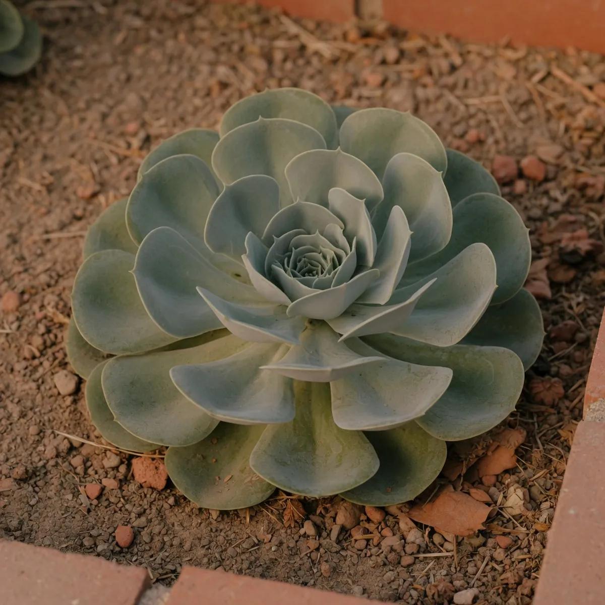 A close-up of a soft-leaved agave rosette growing in a garden bed.