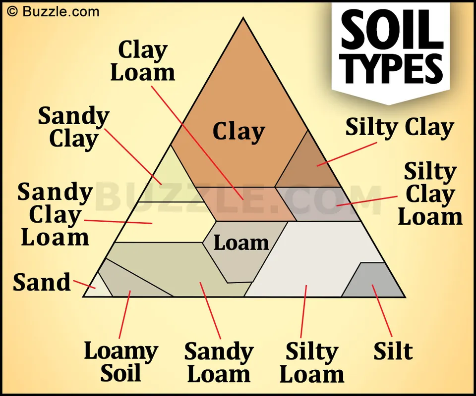 A soil texture triangle diagram showing various classifications including clay, loam, sand, and silt.