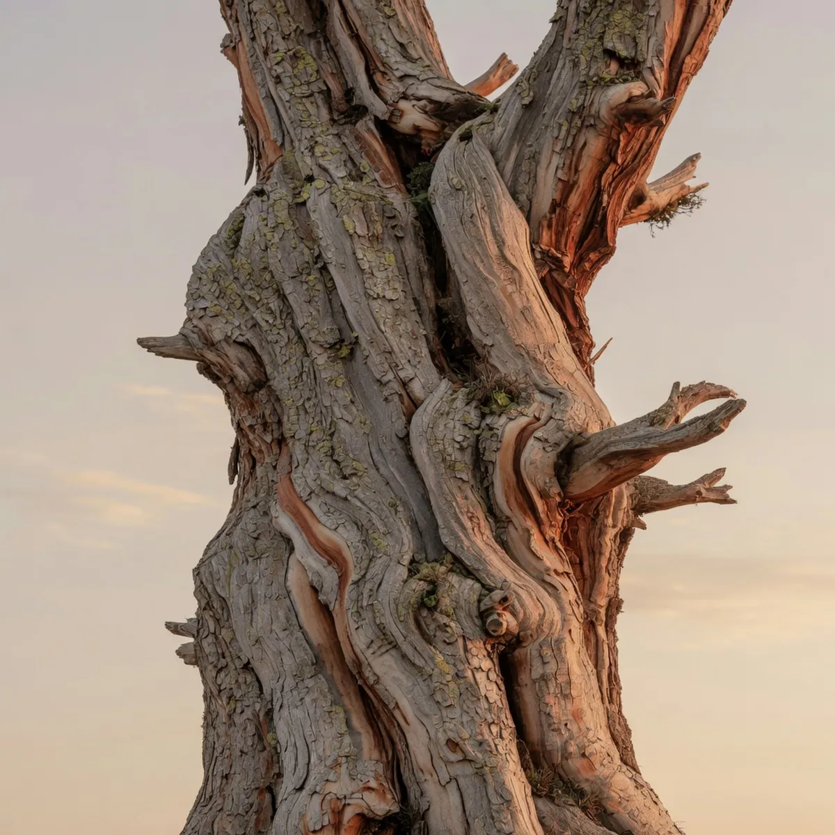 A close-up of the deeply ridged, brownish bark of an ancient bristlecone pine tree.