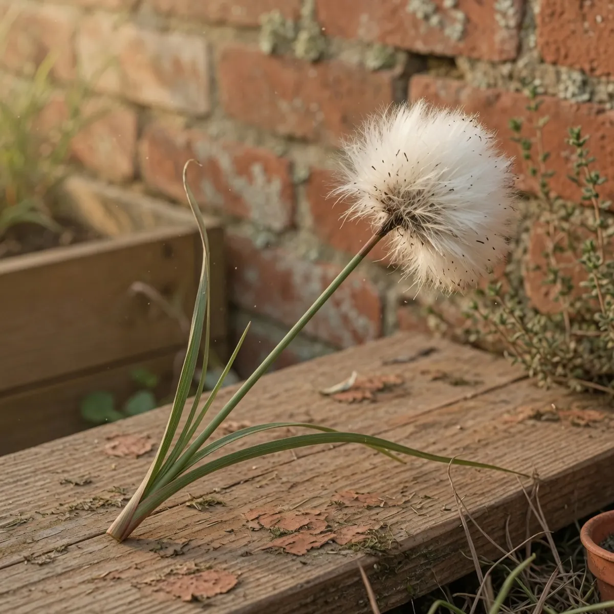 A mature cotton grass stem with a white seed head is ready for seed collection.
