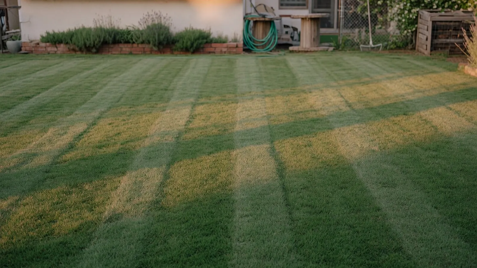 A wide expanse of meticulously maintained emerald-green Zoysia grass lawn stretches towards a blurred residential backdrop.