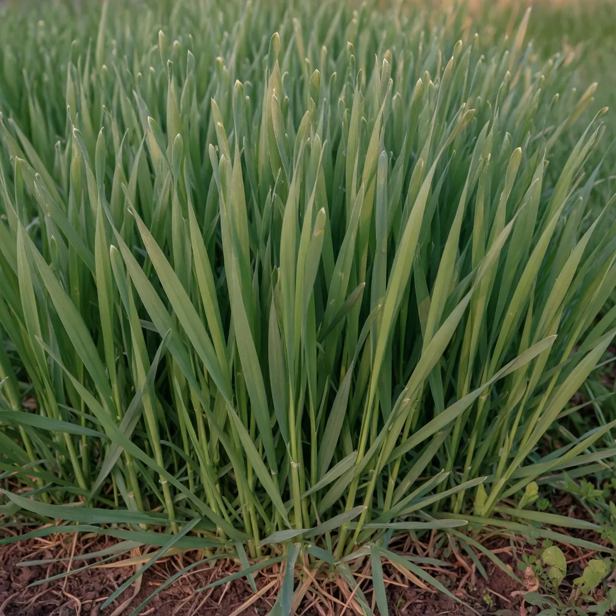 Close-up of Kentucky bluegrass blades showing their characteristic boat-shaped cross-section and upright growth habit.