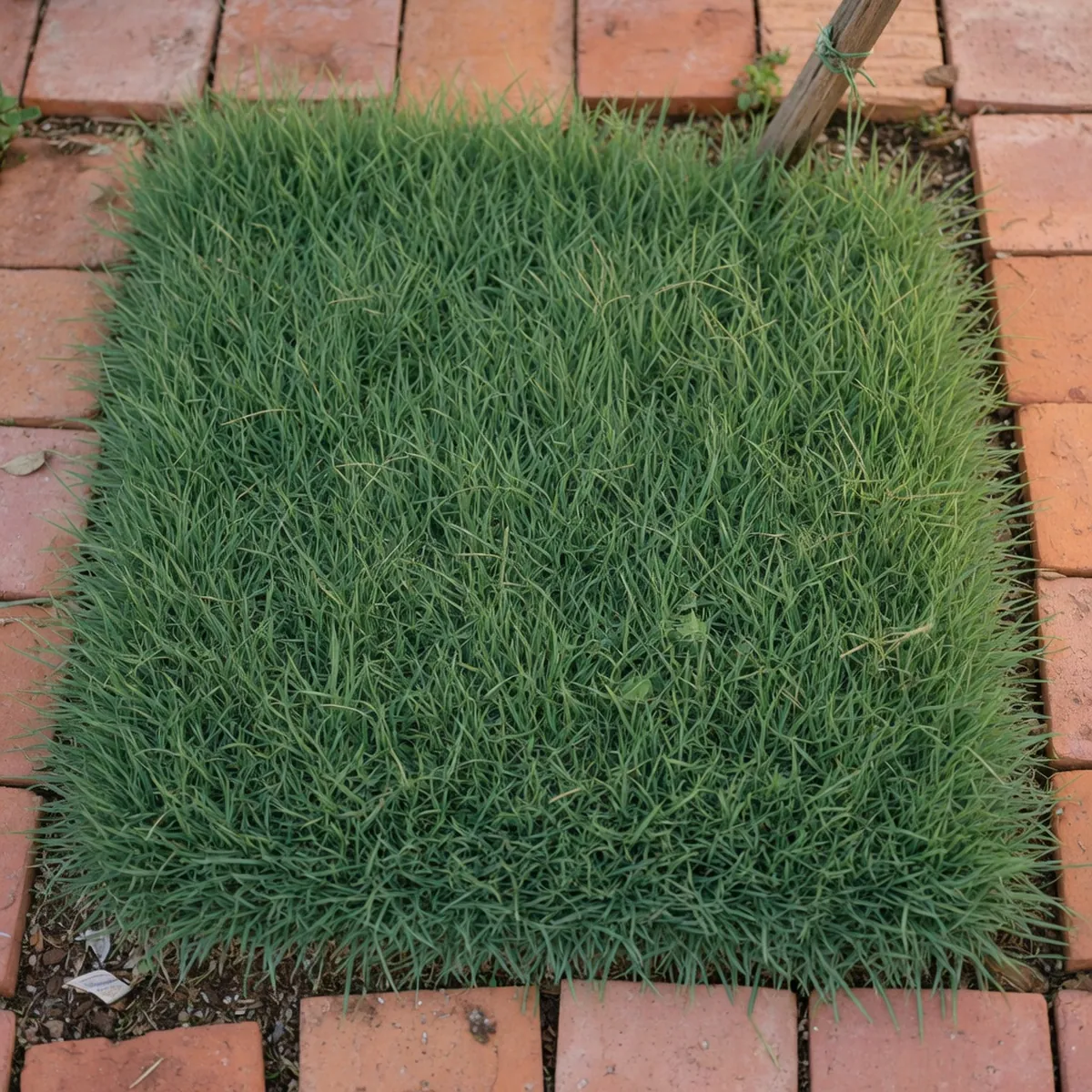 Lush green Bermuda grass growing in a well-maintained garden bed.