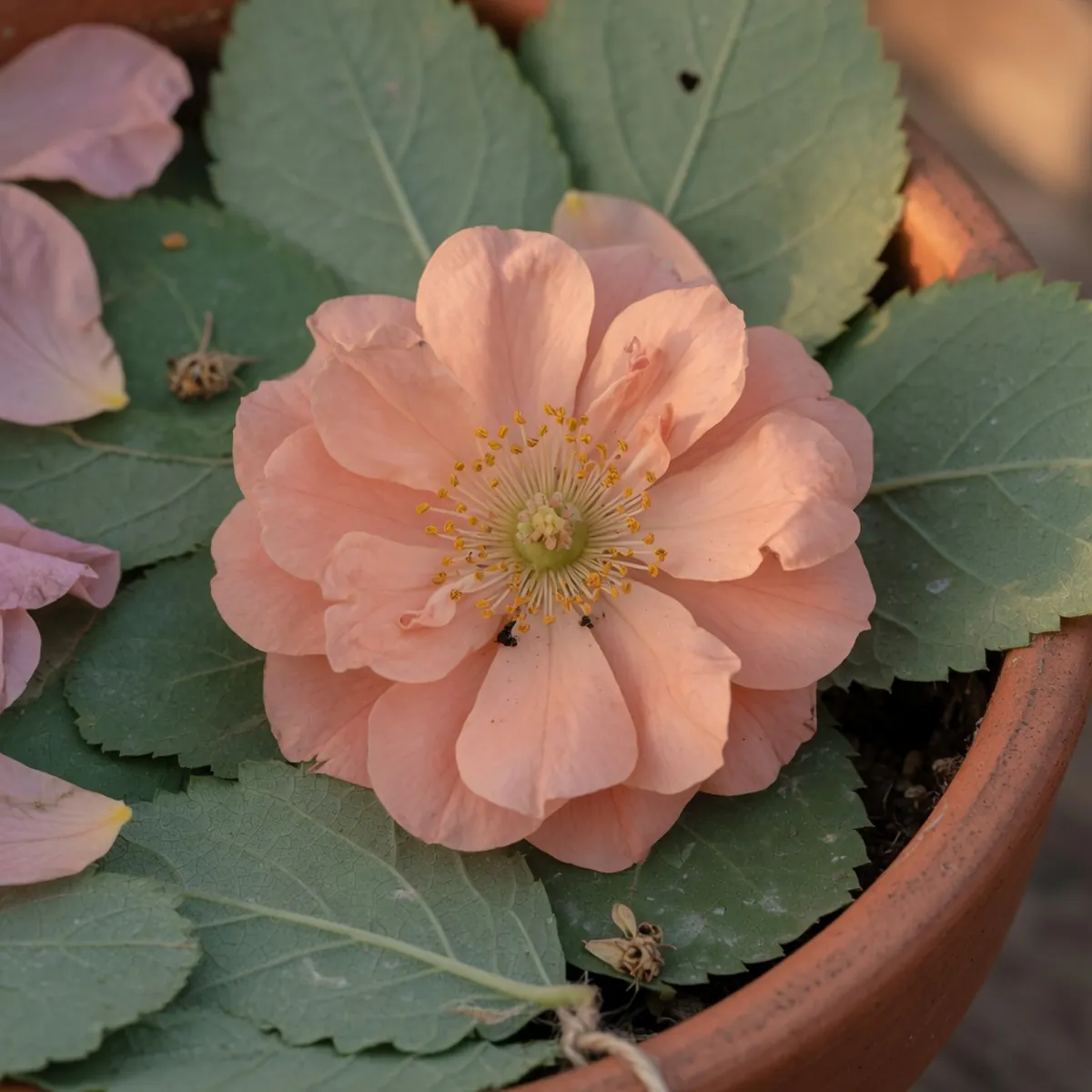 A close-up of a blooming angiosperm flower revealing its internal reproductive structures.