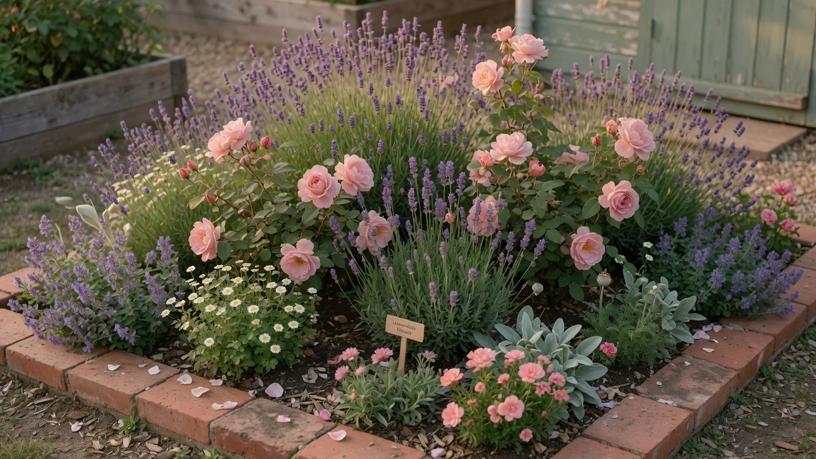 A peaceful garden scene showcasing a variety of blooming fragrant flowers under gentle sunlight.