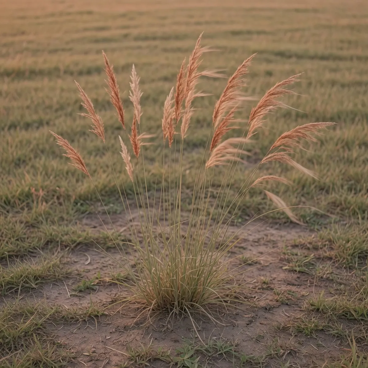 A cluster of feather grass stems topped with delicate, plume-like seed heads swaying in a breeze.