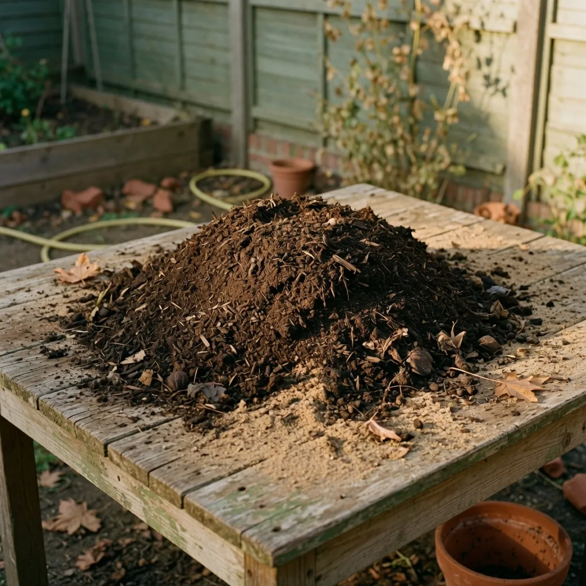 Dark compost and sandy soil ready for planting a hazelnut sapling.