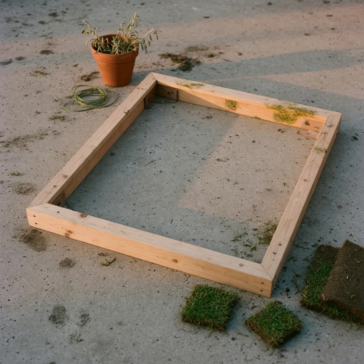 A sturdy wooden frame built to the desired dimensions for a homemade putting green.