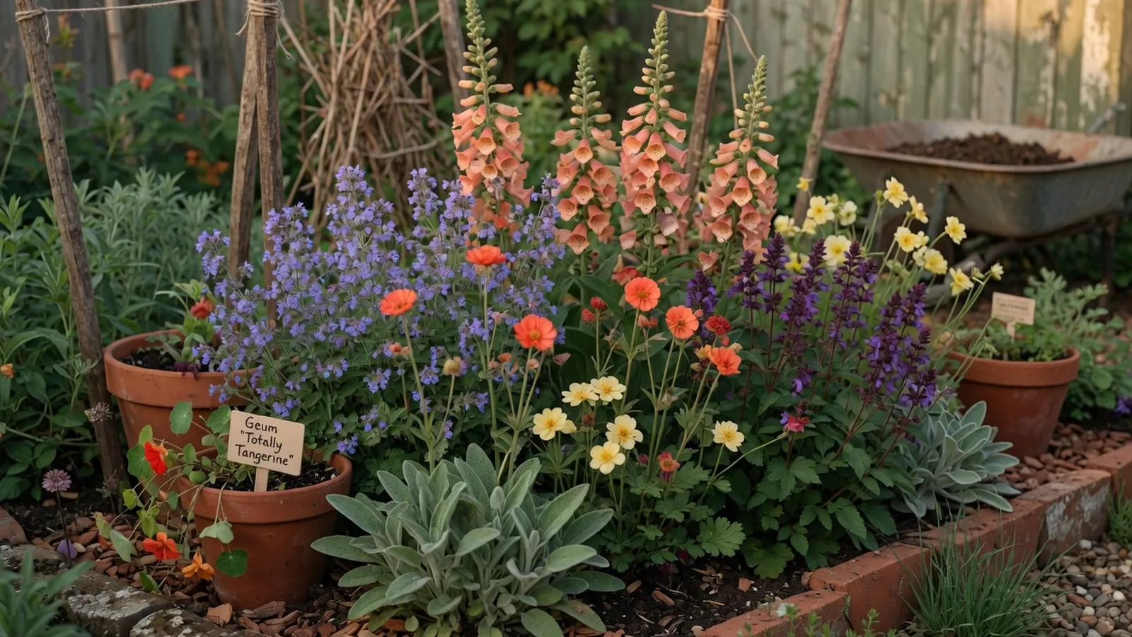 A vibrant cluster of blooming perennial flowers in a lush garden setting.