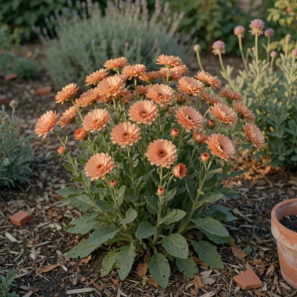 A close-up of a perennial plant displaying a cluster of fresh blooms on sturdy stems.