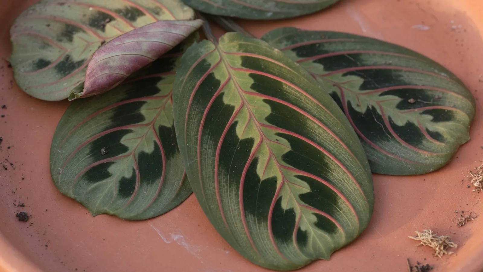 A prayer plant showcasing its distinctive patterned leaves and vibrant coloration.