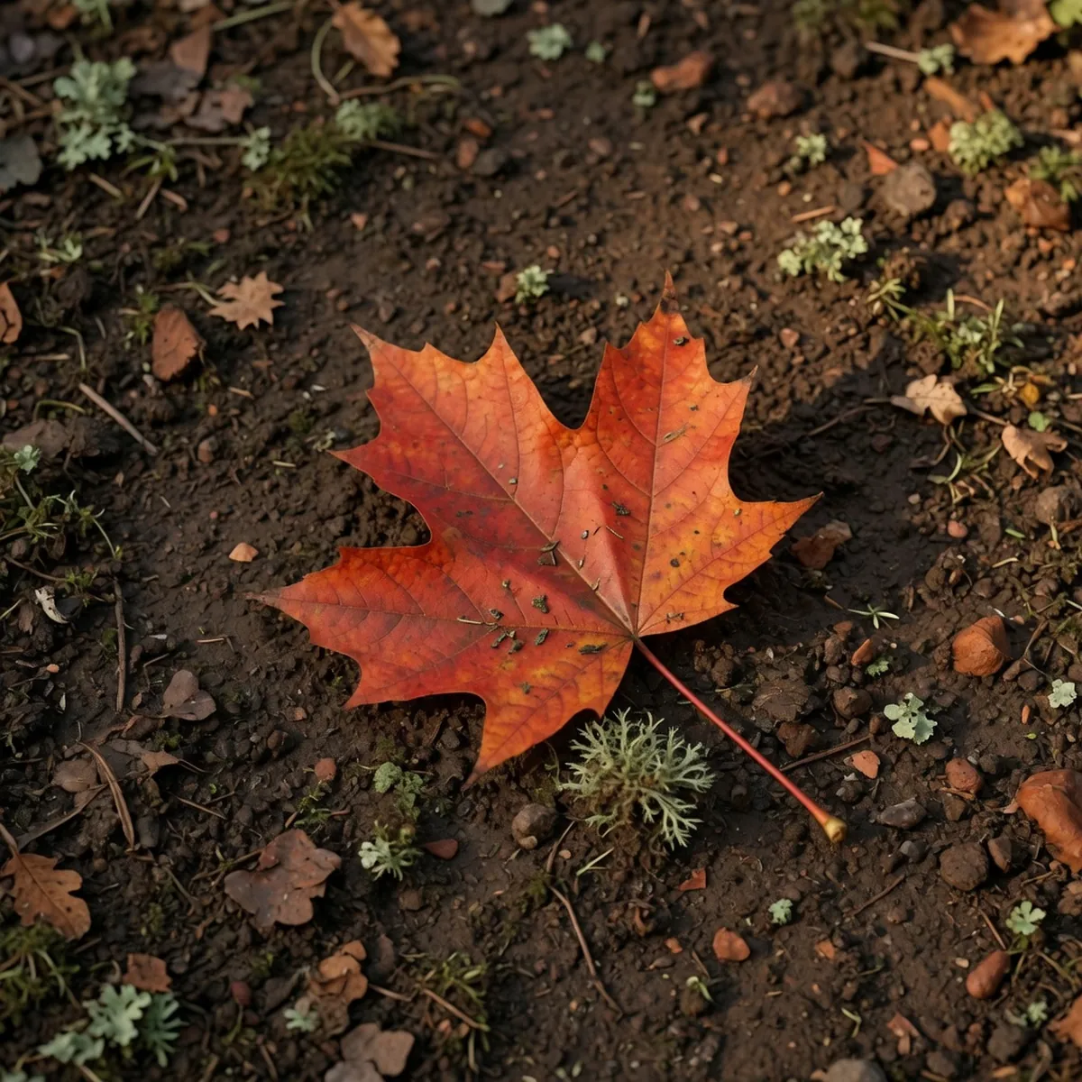 A close-up of a single red maple leaf showing its distinct three to five lobes and vibrant autumn coloration.