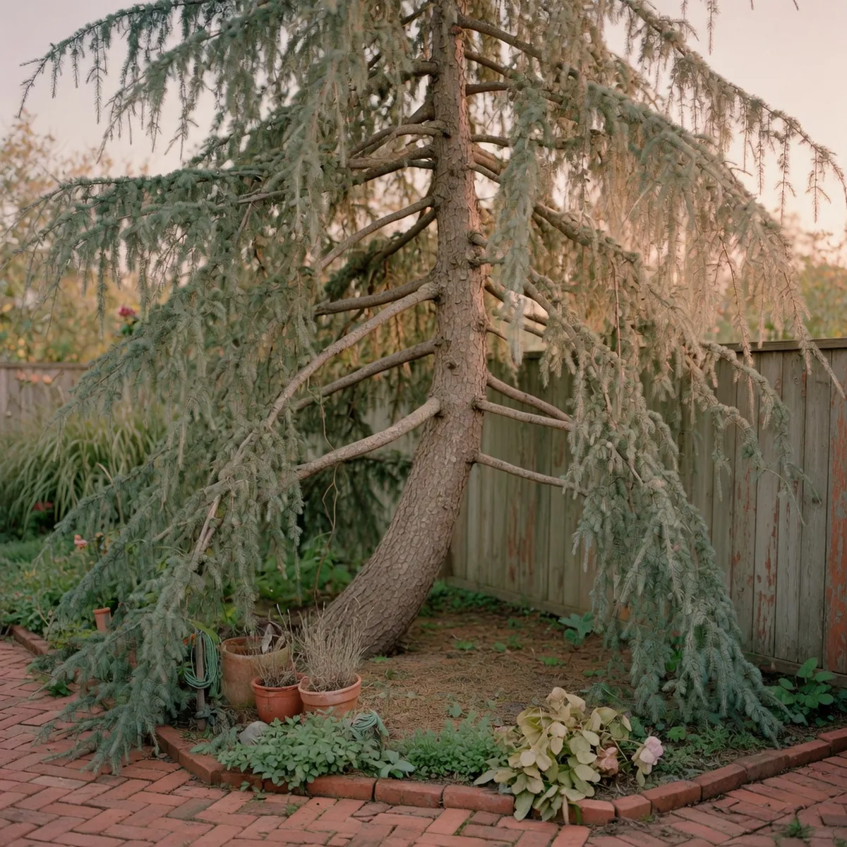 A Deodar cedar tree exhibiting its characteristic tiered, pendulum-like branches and bowed growth habit.