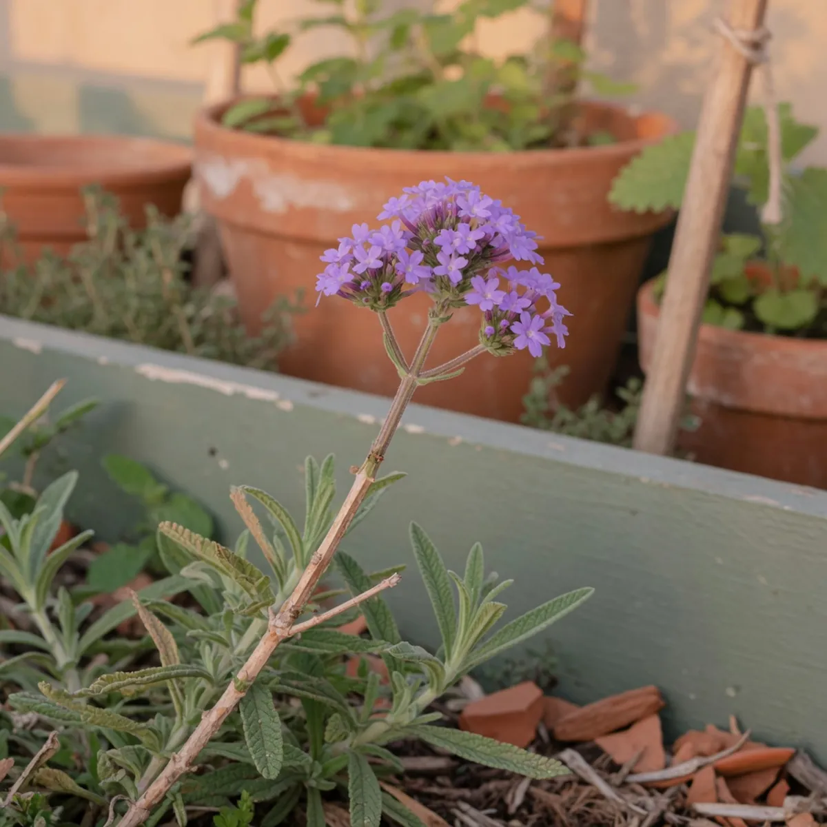 Fresh lavender verbena blossoms and aromatic leaves ready for culinary use.
