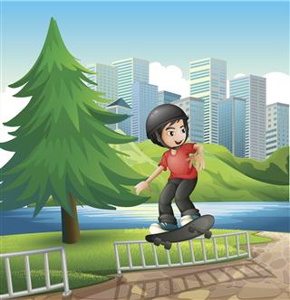 Boy Skateboarding Near The Riverbank