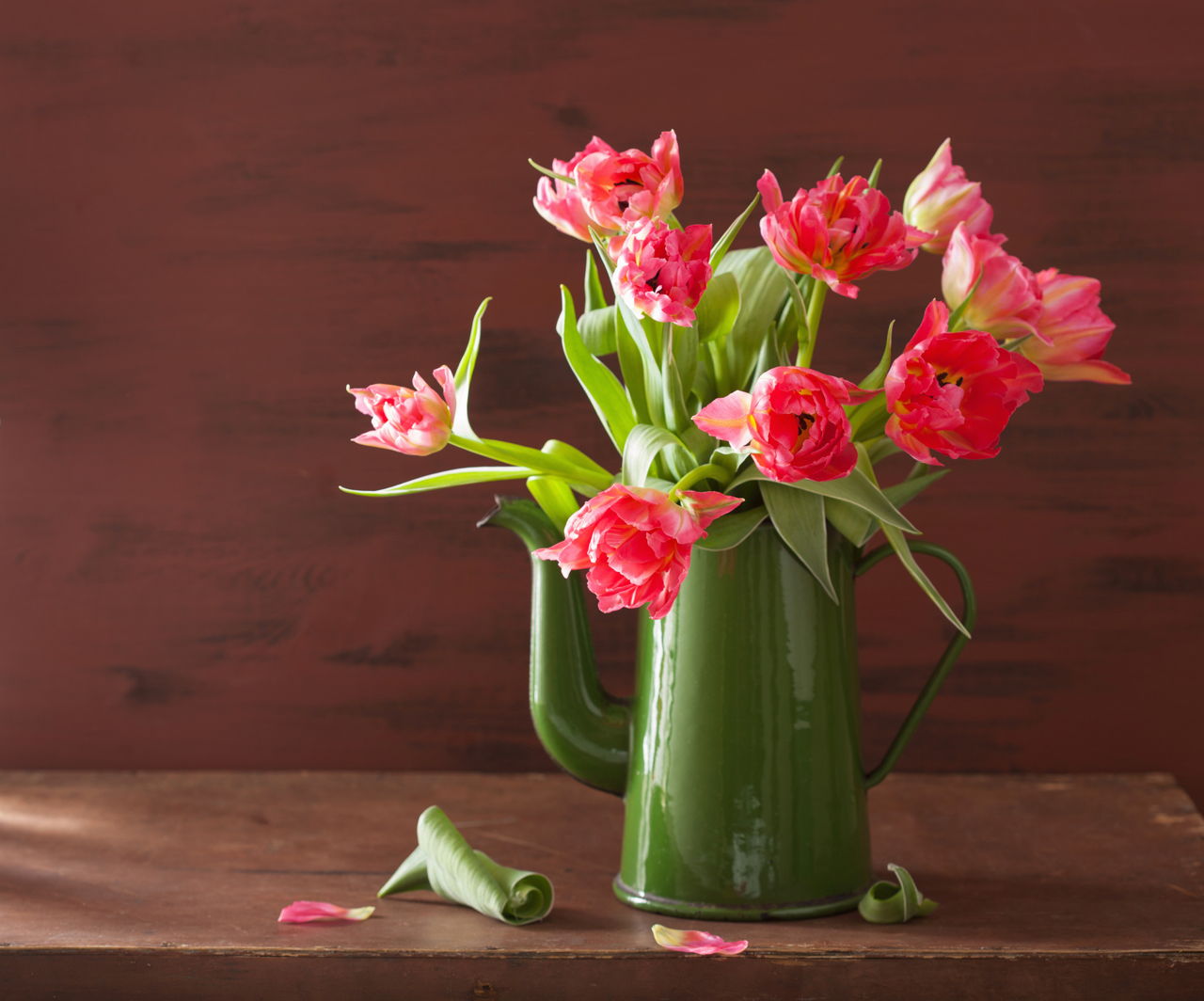 Pink Tulip Flowers Bouquet In Pot