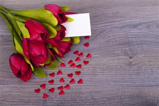 Beautiful Tulips And Hearts